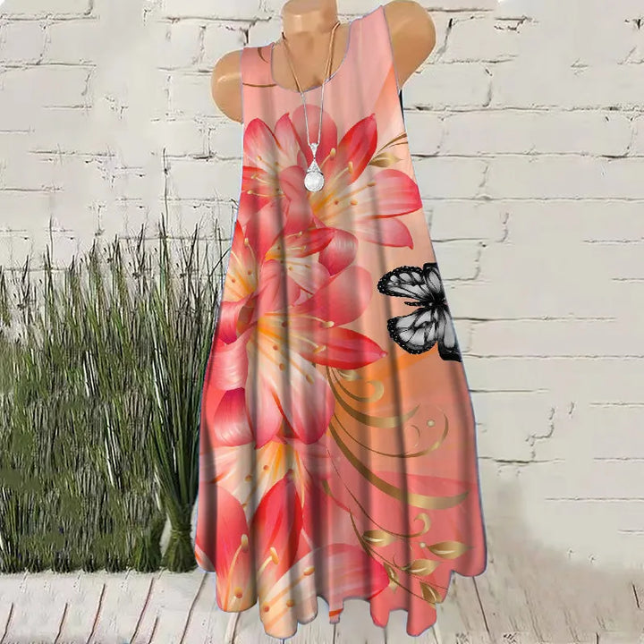 Butterfly Floral Print A-Line Mini Dress