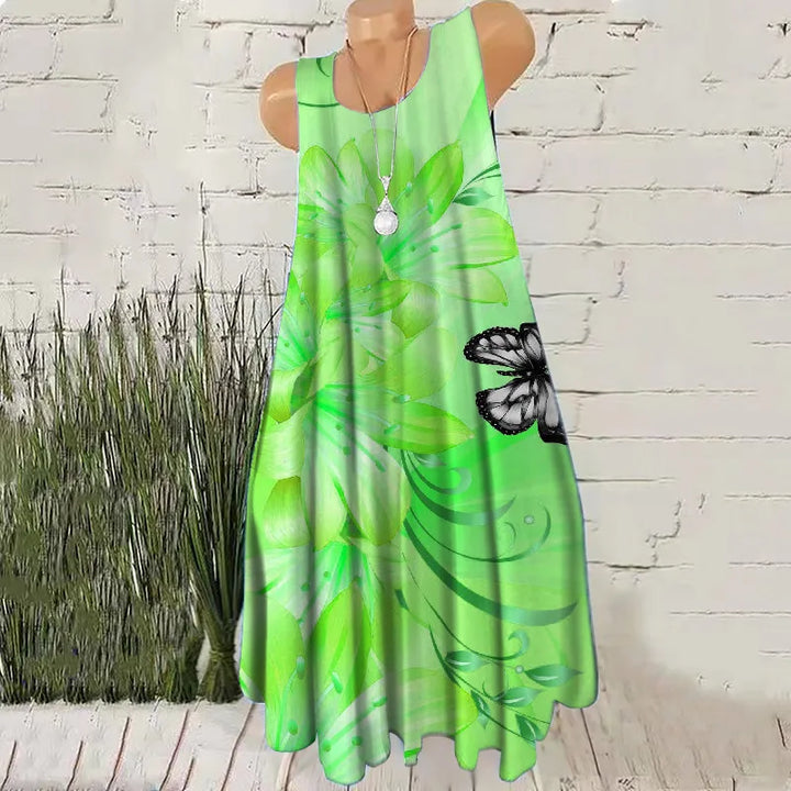Butterfly Floral Print A-Line Mini Dress